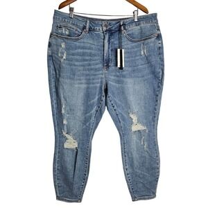 Judy Blue Control Top Skinny Medium Blue Jeans Denim Size 22W Distressed Stretch